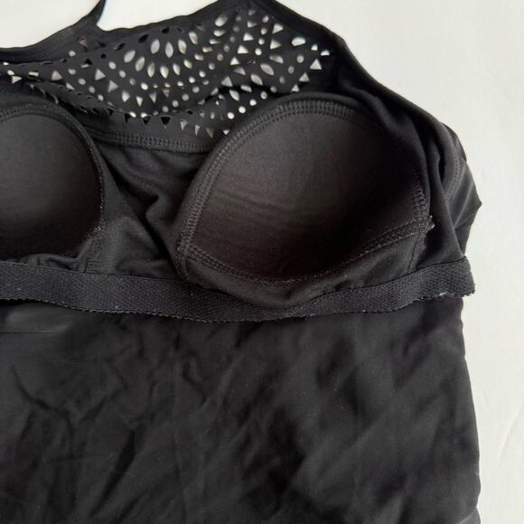 Merona One-Piece Swimsuit Padded Halter Neck Backless Lazer Cut size Small Black - Picture 9 of 15